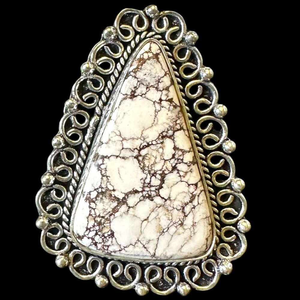 Genuine Wild Horse Turquoise Sterling Overly Ring Size 8